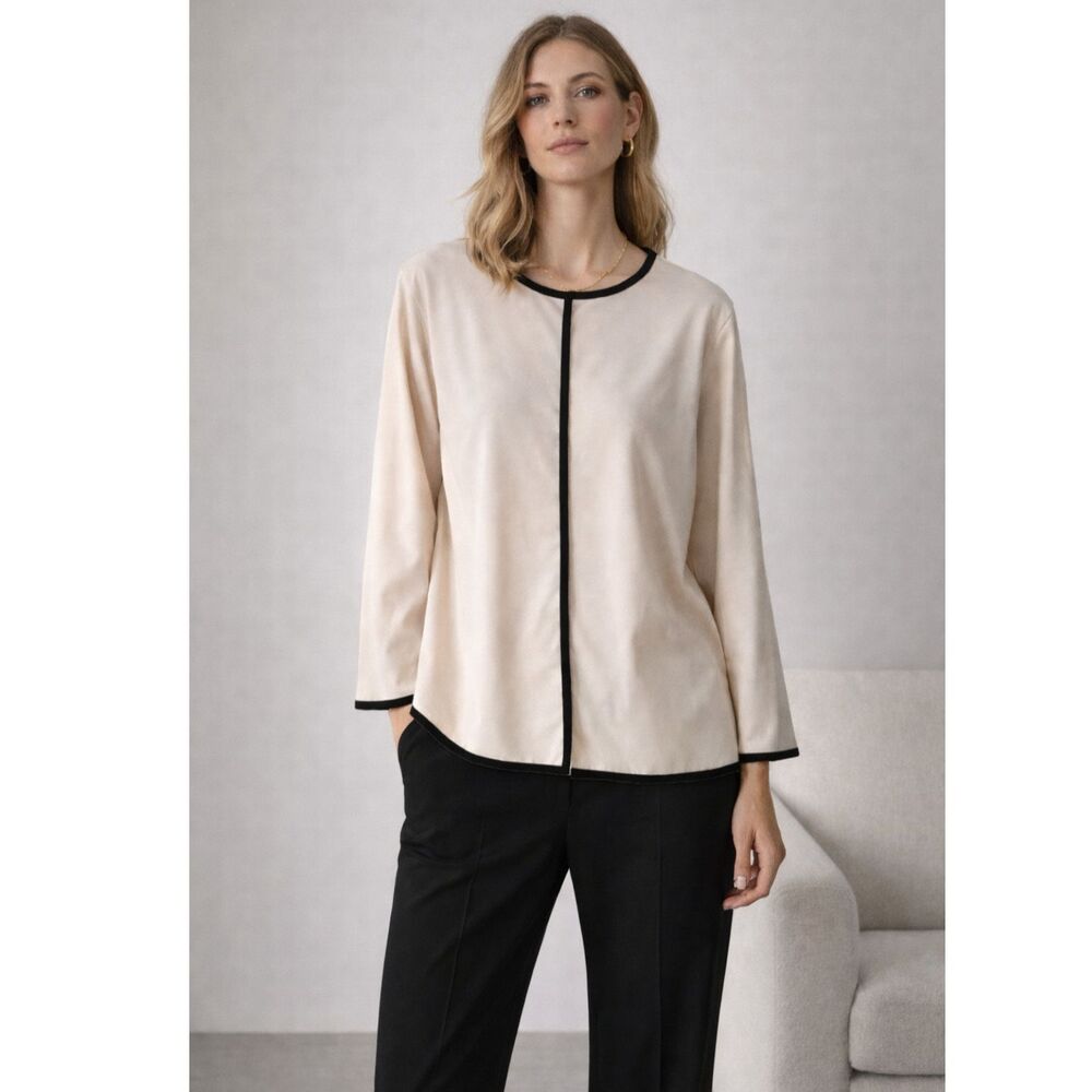 Voyage by Marina Rinaldi Long Sleeve Tunic Blouse with Trim Details 14